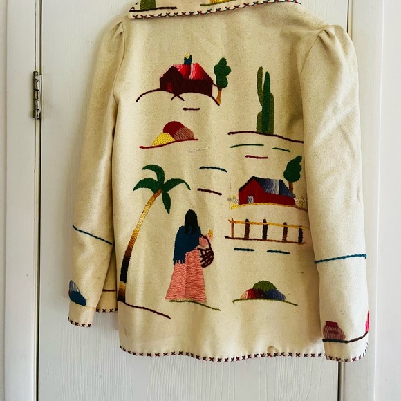1940s Hand Embroidered Tourist Souvenir Festival Mexican Folk Wool Felt Jacket M - Picture 5 of 11